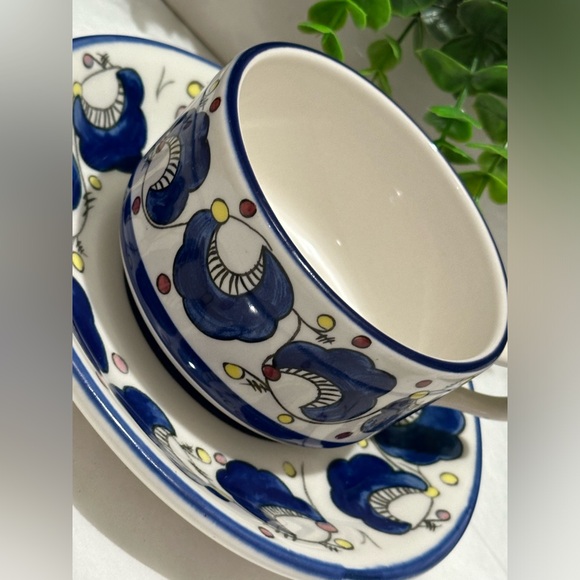 BUFFALO CHINA POTTERY BLUE DESIGN CUP AND SAUCER MADE FOR OLIVE GARDEN RARE 2set - Picture 7 of 12
